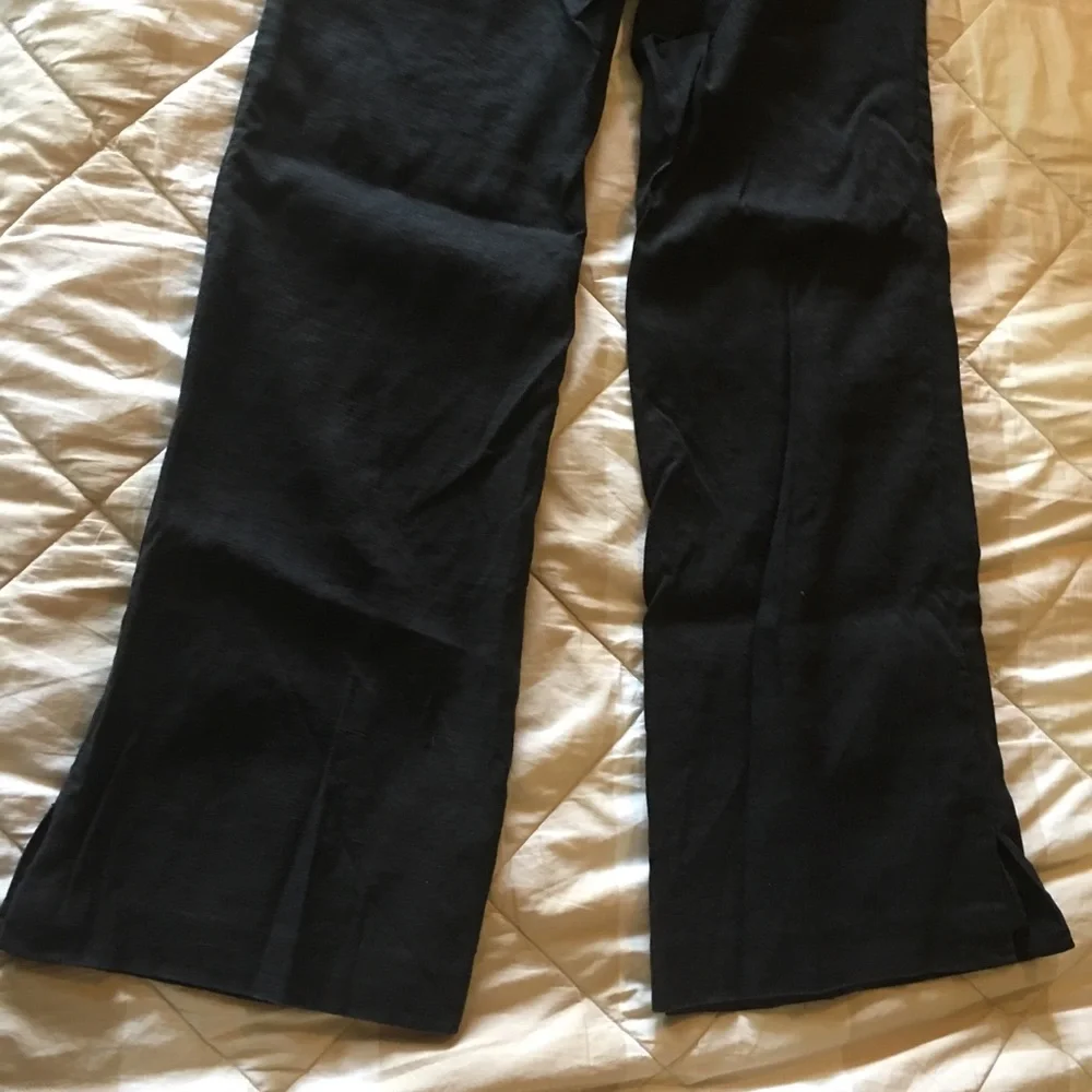 Banana Republic Martin Linen Blend Black Pants with Button Detail Size 4 Long